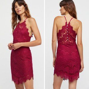 Free People She's Got It Lace Slip Dress Raspberry